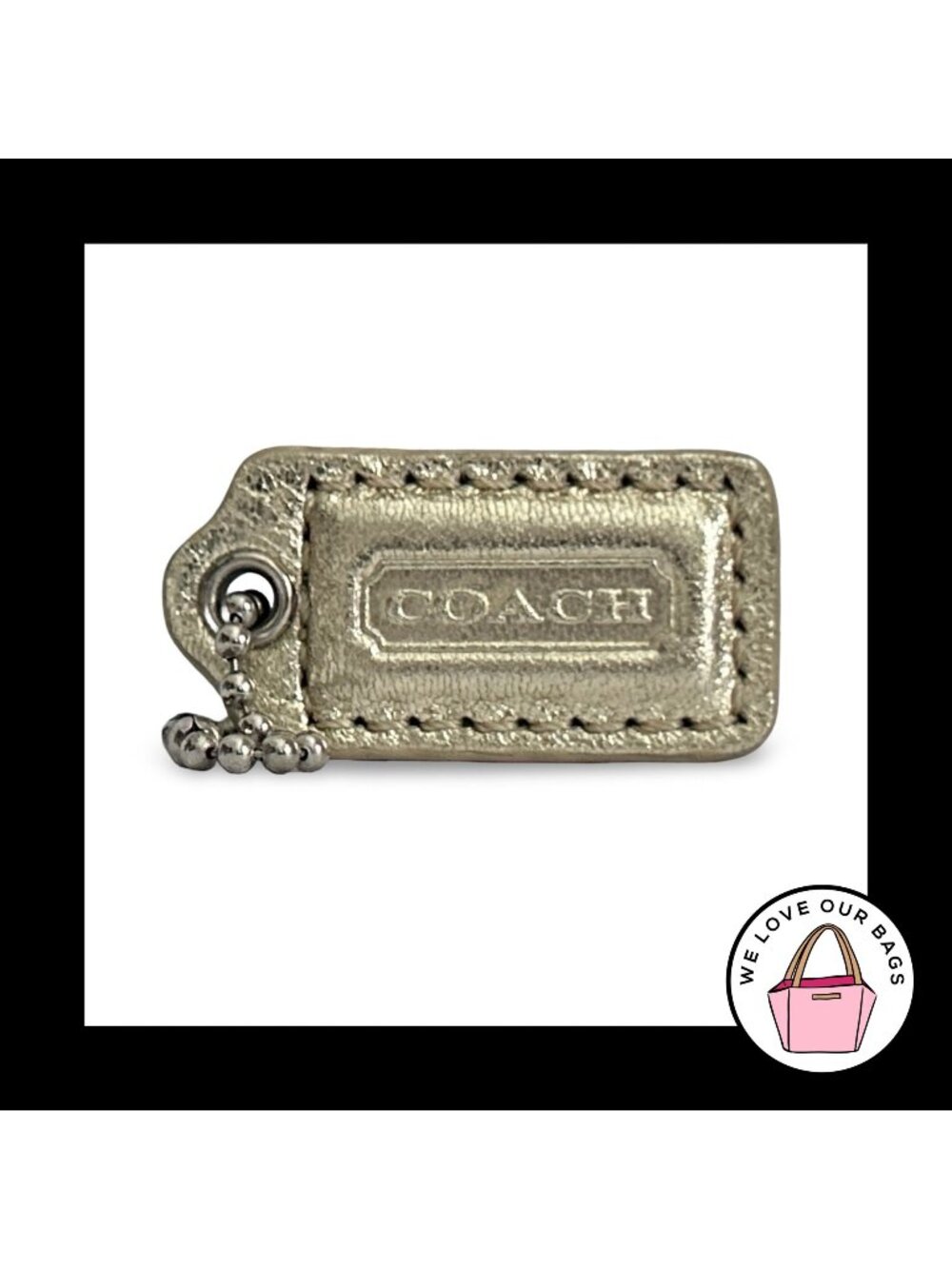 COACH HANG TAG 1.5" Gold Metallic Leather Bag Charm Keychain Fob Nickel Small